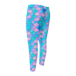 Pink Teal Mermaid Scales Pattern Print Men's Compression Pants