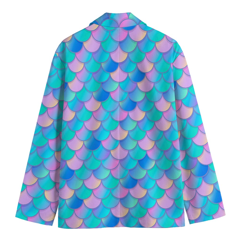 Pink Teal Mermaid Scales Pattern Print Men's Cotton Blazer