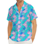Pink Teal Mermaid Scales Pattern Print Men's Deep V-Neck Shirt