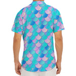Pink Teal Mermaid Scales Pattern Print Men's Deep V-Neck Shirt
