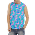 Pink Teal Mermaid Scales Pattern Print Men's Fitness Tank Top