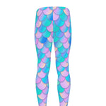 Pink Teal Mermaid Scales Pattern Print Men's leggings