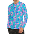 Pink Teal Mermaid Scales Pattern Print Men's Long Sleeve Rash Guard