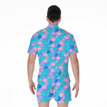 Pink Teal Mermaid Scales Pattern Print Men's Rompers