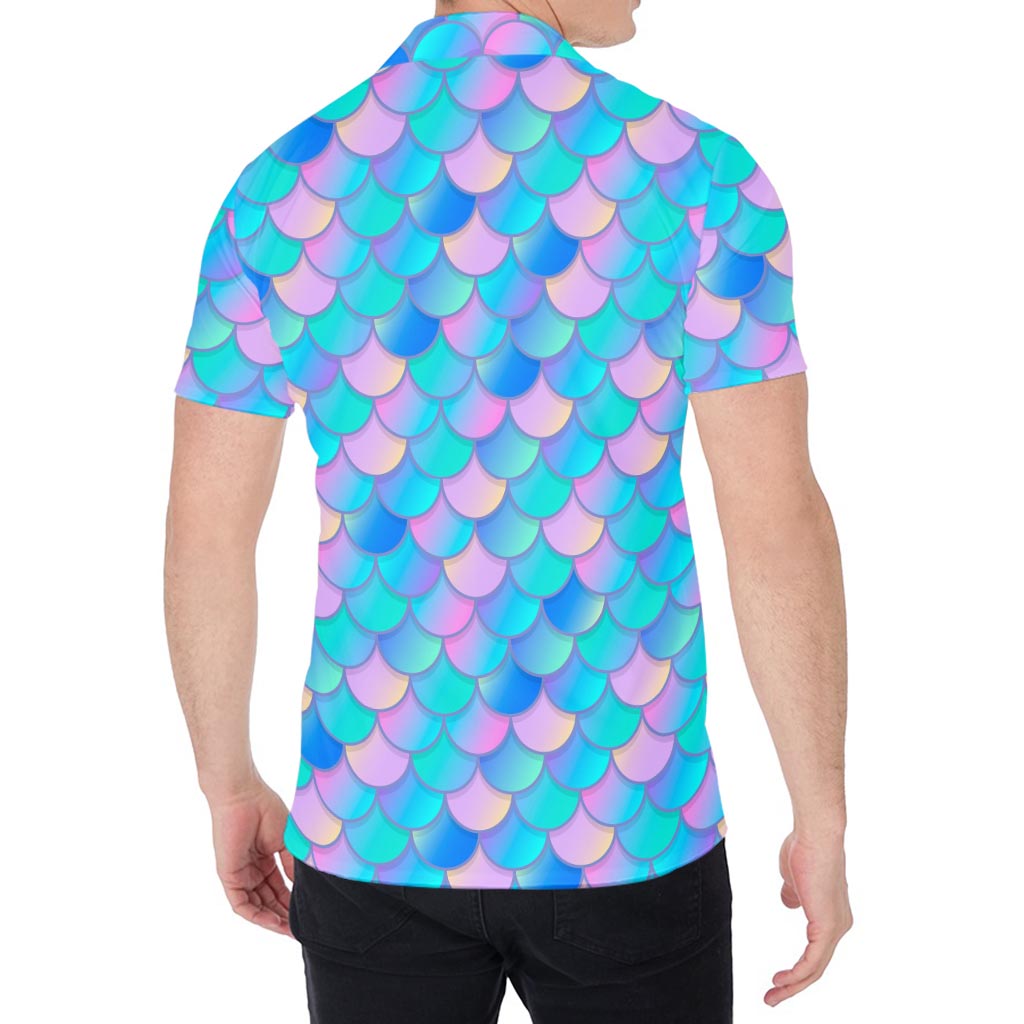 Pink Teal Mermaid Scales Pattern Print Men's Shirt