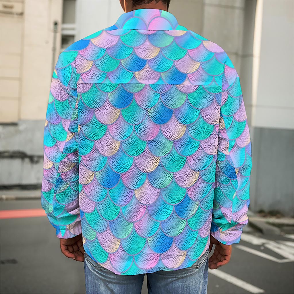 Pink Teal Mermaid Scales Pattern Print Men's Shirt Jacket