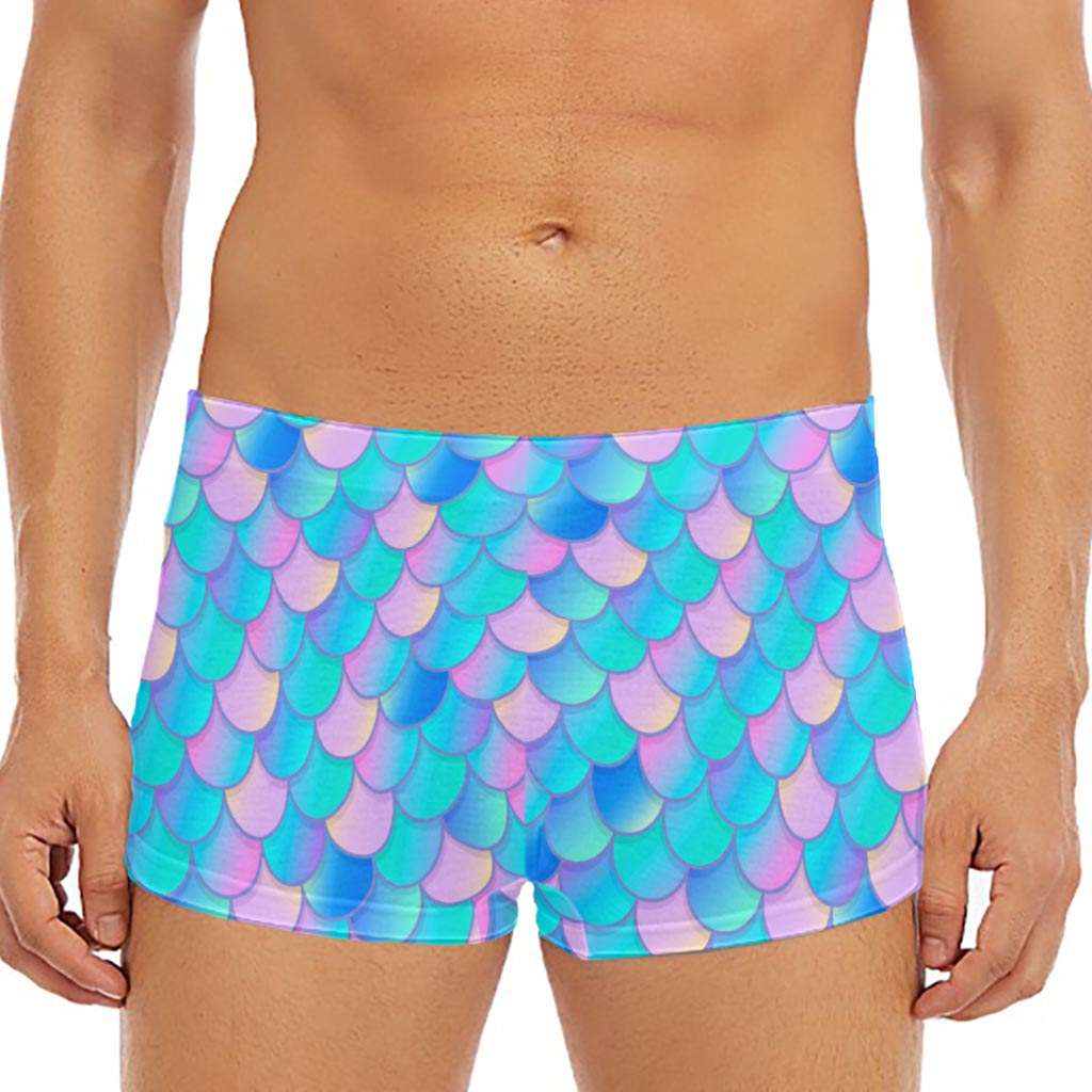 Pink Teal Mermaid Scales Pattern Print Men's Short Boxer Briefs