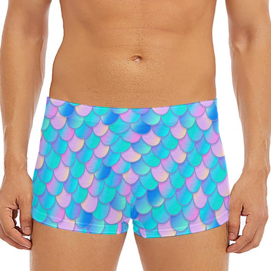 Pink Teal Mermaid Scales Pattern Print Men's Short Boxer Briefs
