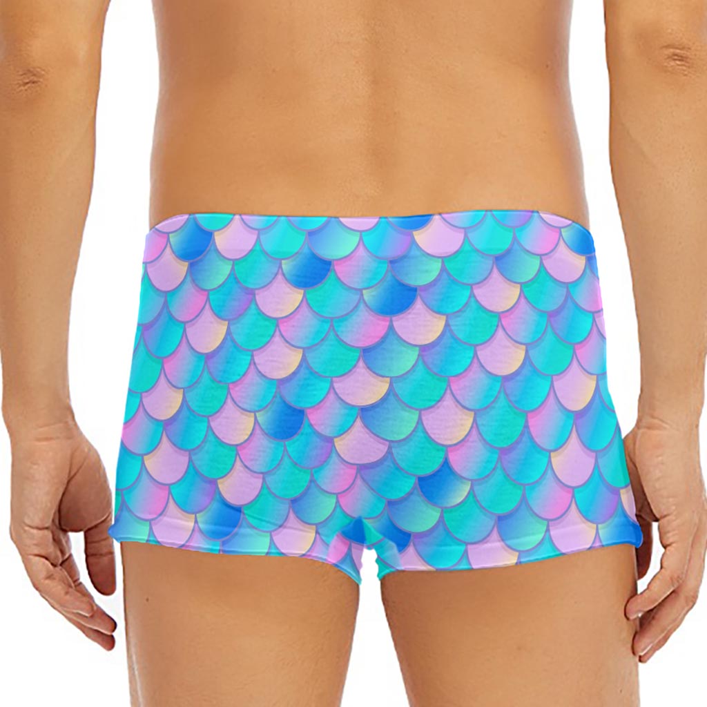 Pink Teal Mermaid Scales Pattern Print Men's Short Boxer Briefs
