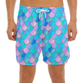 Pink Teal Mermaid Scales Pattern Print Men's Split Running Shorts
