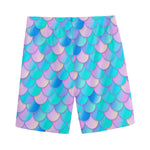 Pink Teal Mermaid Scales Pattern Print Men's Sports Shorts