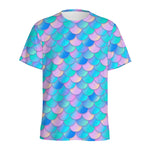Pink Teal Mermaid Scales Pattern Print Men's Sports T-Shirt