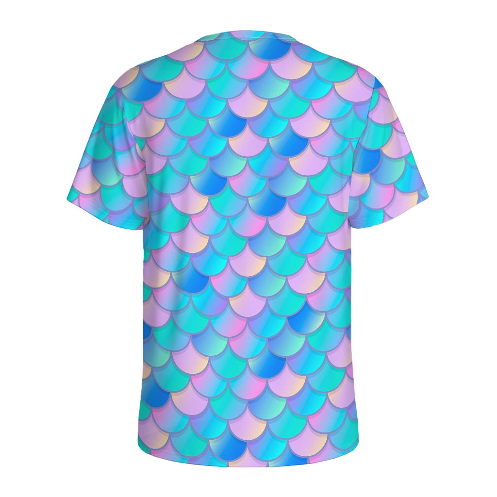 Pink Teal Mermaid Scales Pattern Print Men's Sports T-Shirt