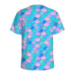 Pink Teal Mermaid Scales Pattern Print Men's Sports T-Shirt