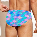 Pink Teal Mermaid Scales Pattern Print Men's Swim Briefs