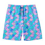 Pink Teal Mermaid Scales Pattern Print Men's Swim Trunks
