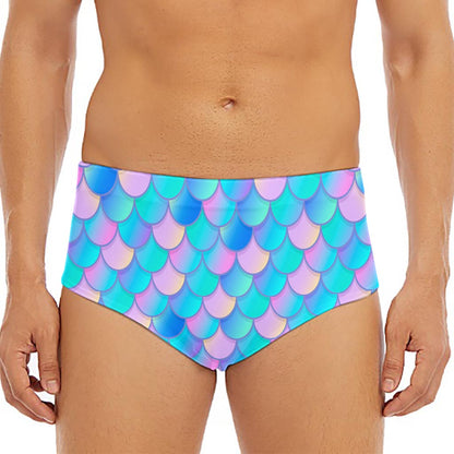 Pink Teal Mermaid Scales Pattern Print Men's Triangle Swim Briefs