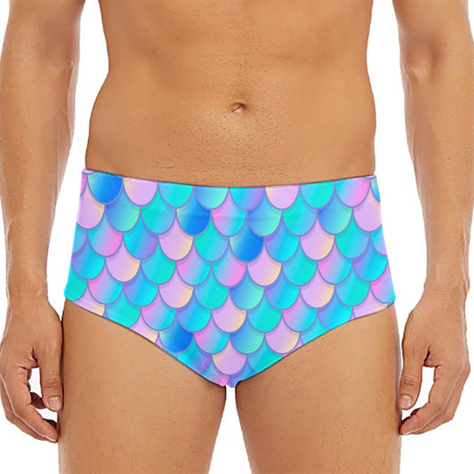 Pink Teal Mermaid Scales Pattern Print Men's Triangle Swim Briefs