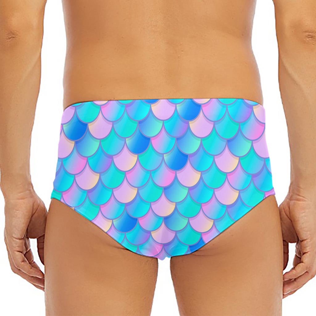 Pink Teal Mermaid Scales Pattern Print Men's Triangle Swim Briefs