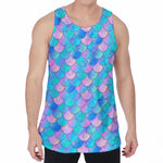 Pink Teal Mermaid Scales Pattern Print Men's Velvet Tank Top