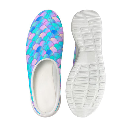 Pink Teal Mermaid Scales Pattern Print Mesh Casual Shoes