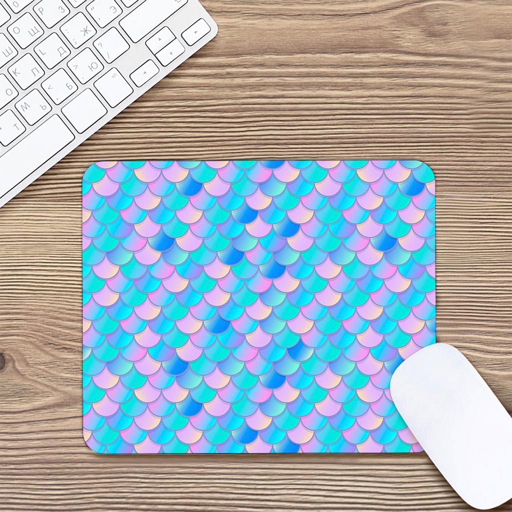Pink Teal Mermaid Scales Pattern Print Mouse Pad