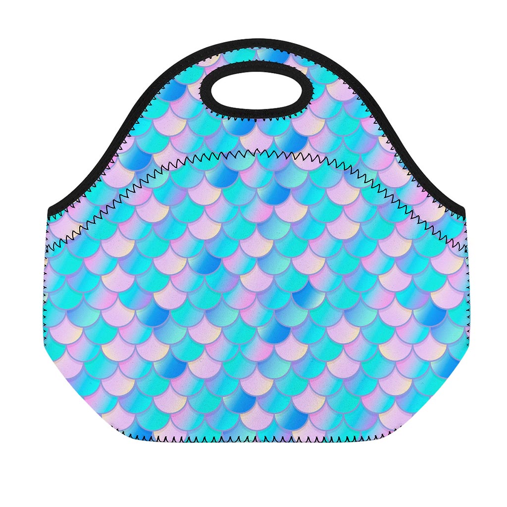 Pink Teal Mermaid Scales Pattern Print Neoprene Lunch Bag