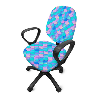 Pink Teal Mermaid Scales Pattern Print Office Chair Cover