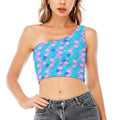Pink Teal Mermaid Scales Pattern Print One Shoulder Crop Top