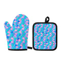 Pink Teal Mermaid Scales Pattern Print Oven Mitt And Pot Holder Set