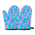 Pink Teal Mermaid Scales Pattern Print Oven Mitts
