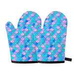 Pink Teal Mermaid Scales Pattern Print Oven Mitts