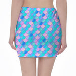 Pink Teal Mermaid Scales Pattern Print Pencil Mini Skirt