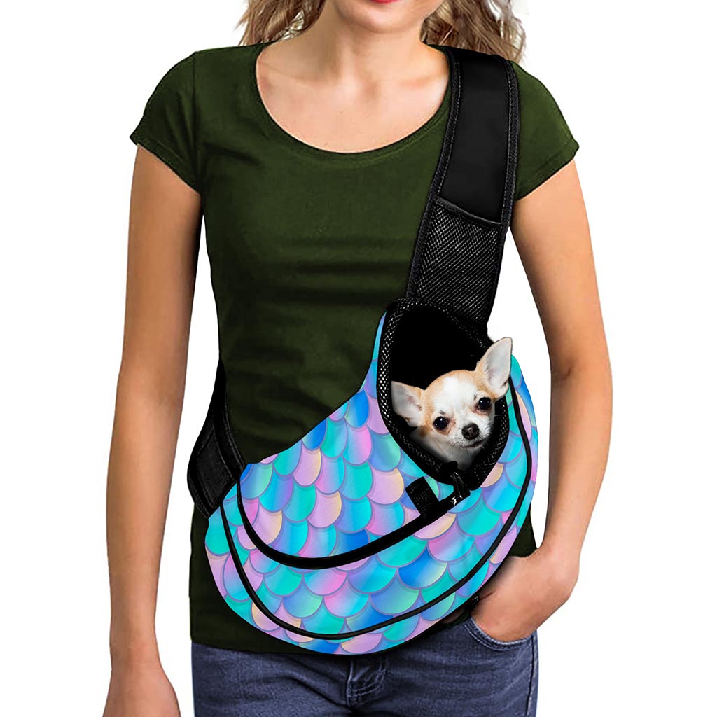 Pink Teal Mermaid Scales Pattern Print Pet Sling Carrier