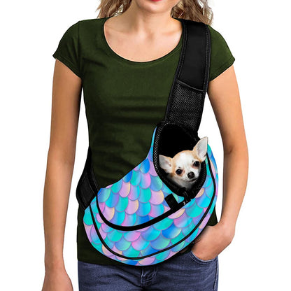 Pink Teal Mermaid Scales Pattern Print Pet Sling Carrier
