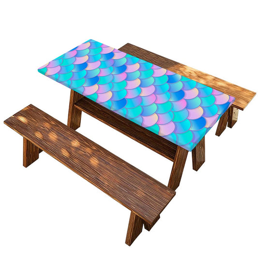 Pink Teal Mermaid Scales Pattern Print Picnic Table Cover