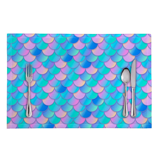 Pink Teal Mermaid Scales Pattern Print Placemat