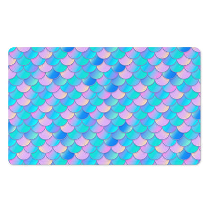 Pink Teal Mermaid Scales Pattern Print Polyester Doormat