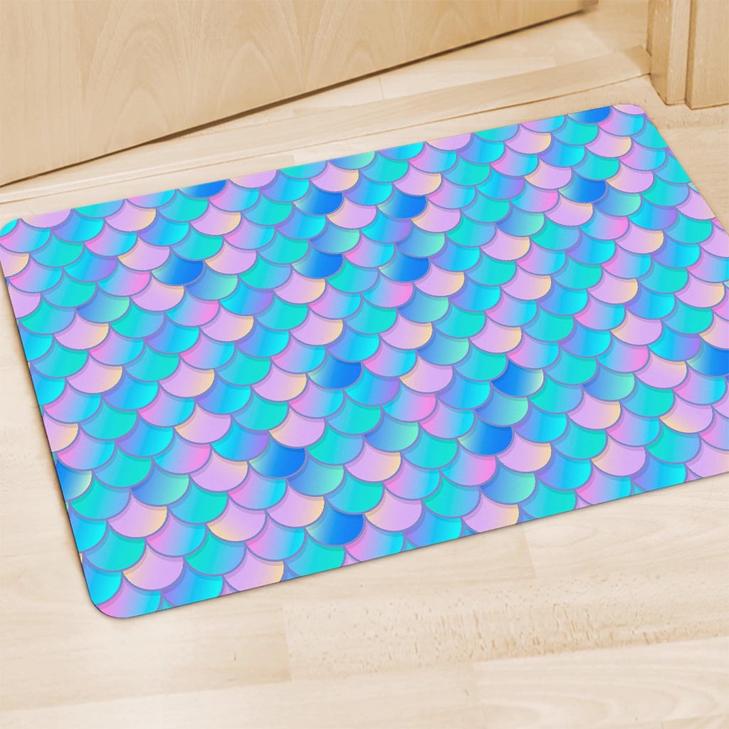 Pink Teal Mermaid Scales Pattern Print Polyester Doormat