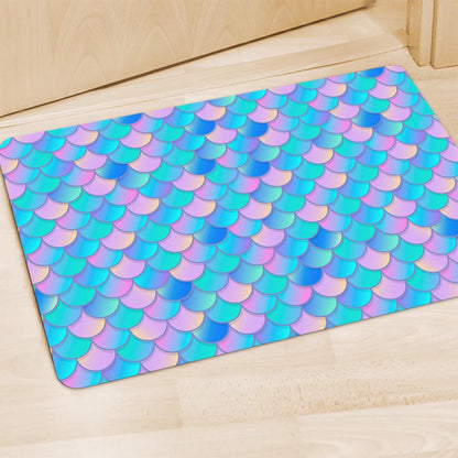 Pink Teal Mermaid Scales Pattern Print Polyester Doormat