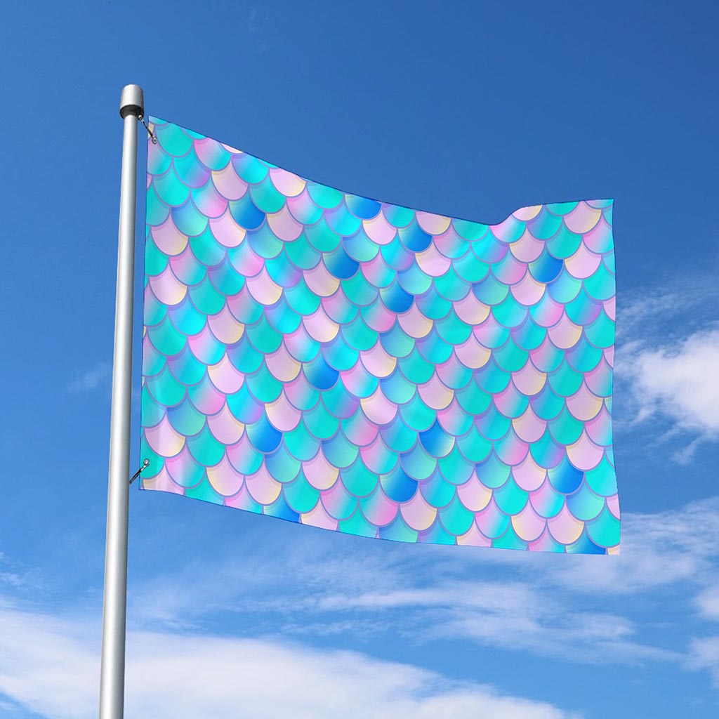 Pink Teal Mermaid Scales Pattern Print Polyester Flag