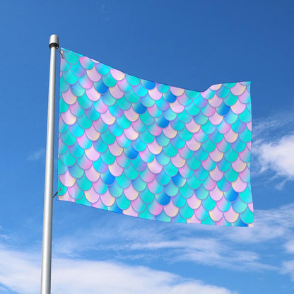 Pink Teal Mermaid Scales Pattern Print Polyester Flag