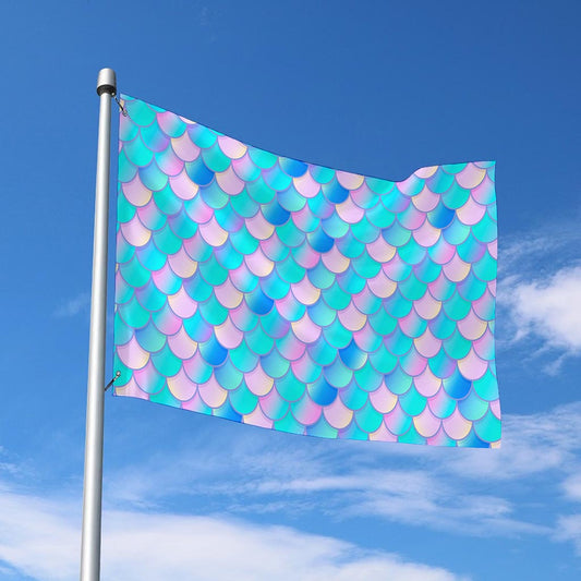 Pink Teal Mermaid Scales Pattern Print Polyester Flag