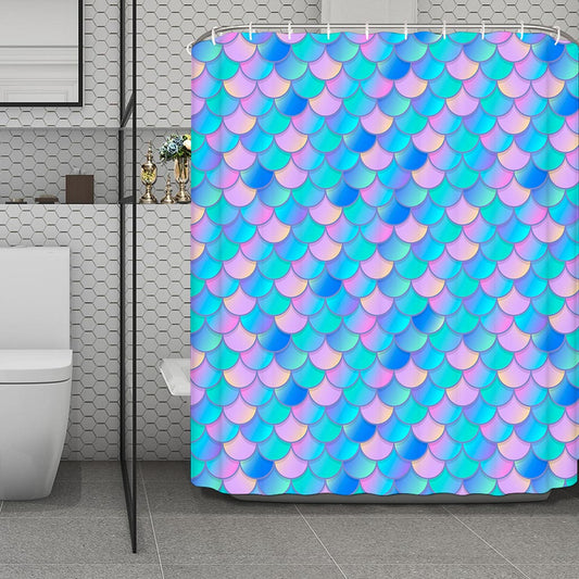 Pink Teal Mermaid Scales Pattern Print Polyester Shower Curtain