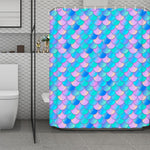 Pink Teal Mermaid Scales Pattern Print Polyester Shower Curtain