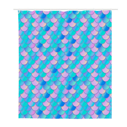 Pink Teal Mermaid Scales Pattern Print Polyester Shower Curtain