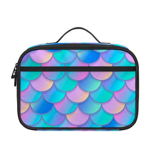 Pink Teal Mermaid Scales Pattern Print Portable Lunch Bag
