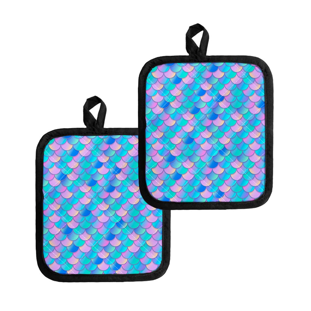Pink Teal Mermaid Scales Pattern Print Pot Holders
