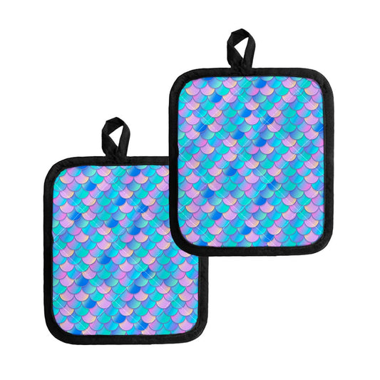 Pink Teal Mermaid Scales Pattern Print Pot Holders