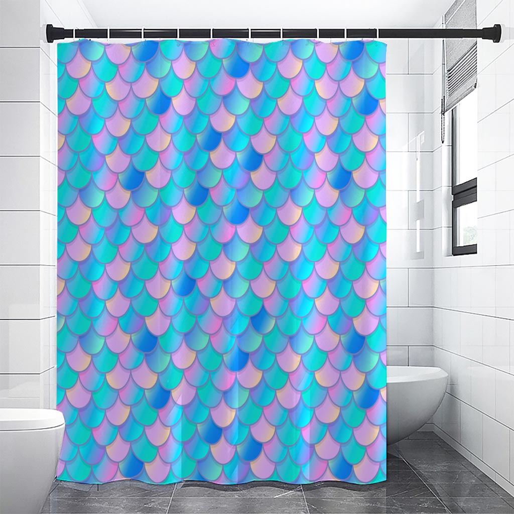 Pink Teal Mermaid Scales Pattern Print Premium Shower Curtain